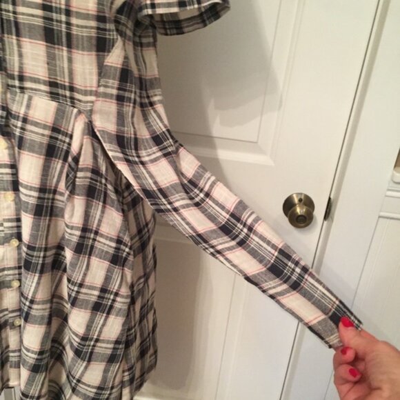 11•1•TYLHO ANTHROPOLOGIE DRESS BLACK WHITE PLAID SHIRT STYLE Size XS - Picture 5 of 7